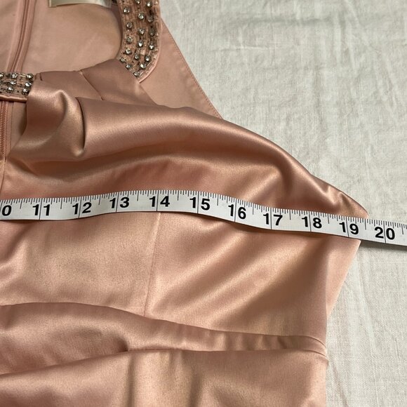 Eliza J Pink Satin Cocktail Dress 12 Embellished Neck Ruched Halter Party Formal - Picture 7 of 11